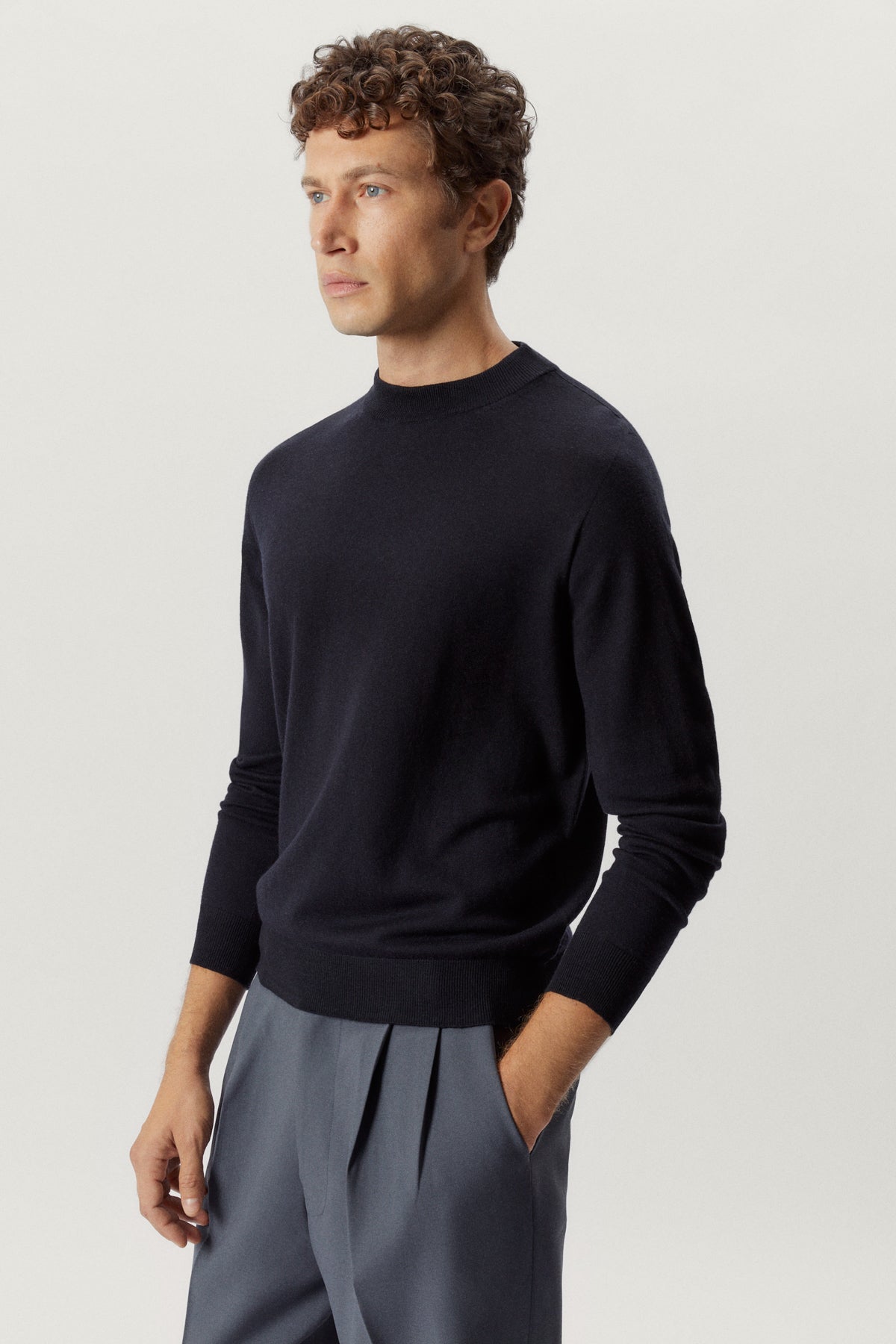 the ultrasoft wool mock neck midnight blue