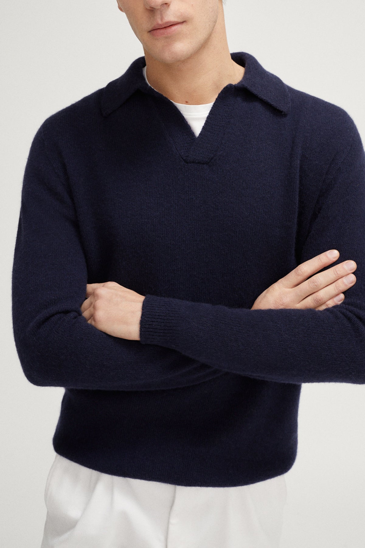 the upcycled cashmere long sleeve polo imperfect version blue navy