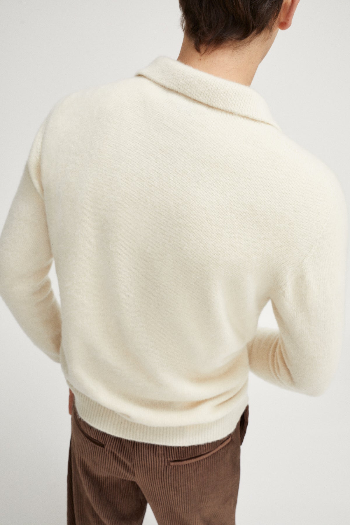 the upcycled cashmere long sleeve polo imperfect version milk white