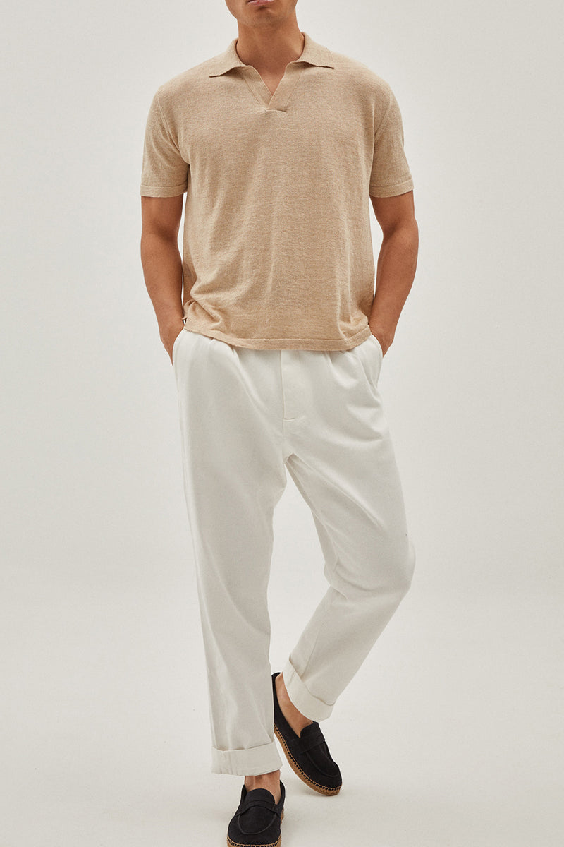 Beige | The Linen Cotton Short Sleeve Polo – Imperfect Version
