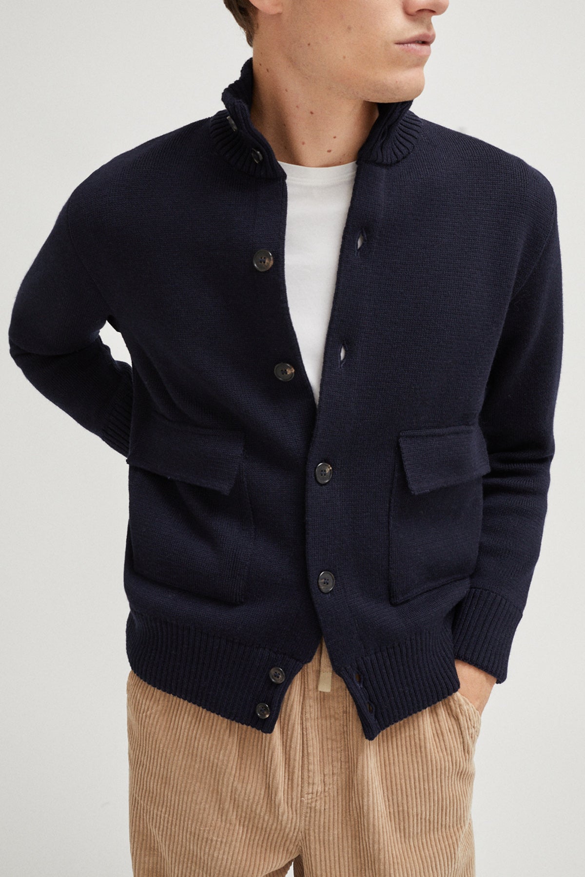 the merino wool patch pocket jacket imperfect version oxford blue