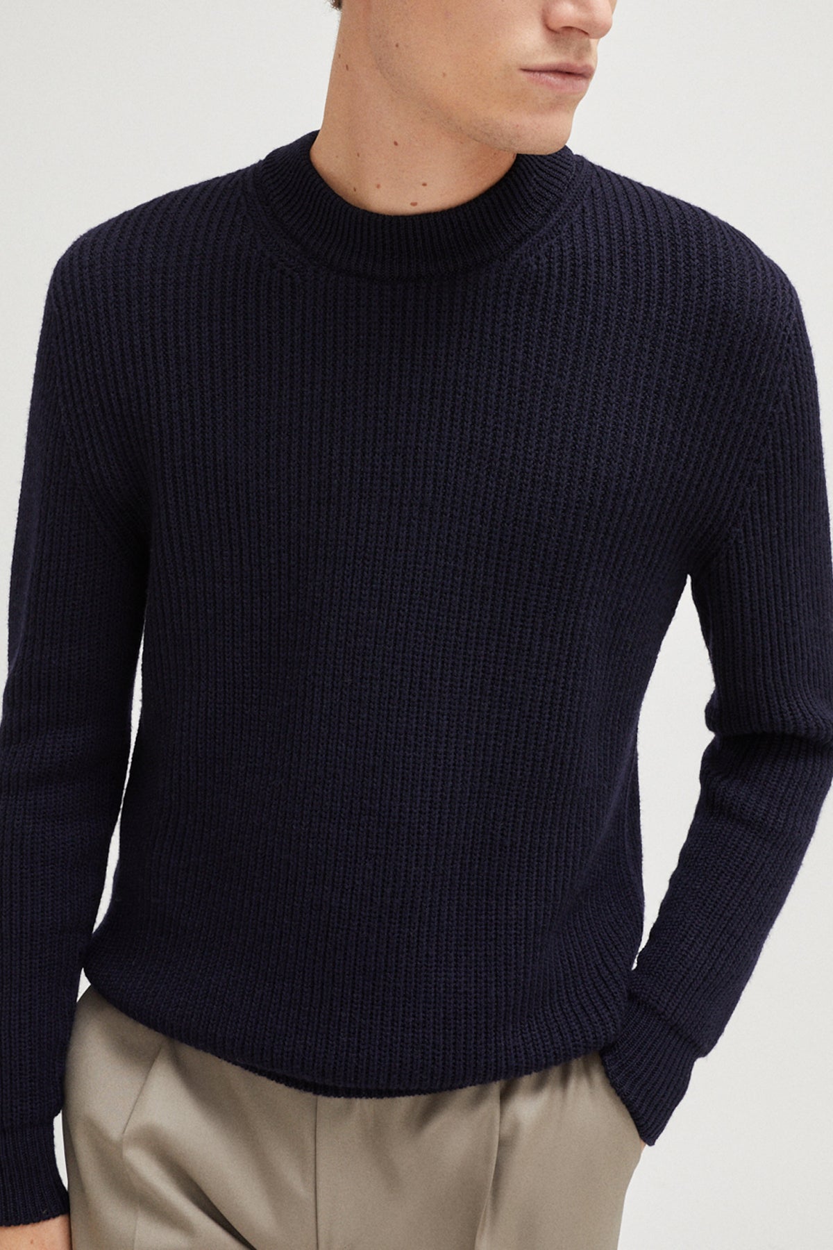 the merino wool perkins sweater imperfect version oxford blue