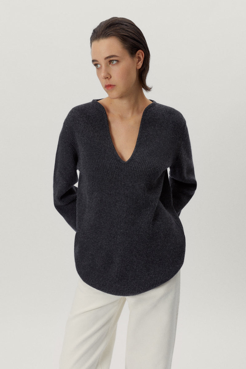 Ash Grey | The Woolen Oversize V-Neck