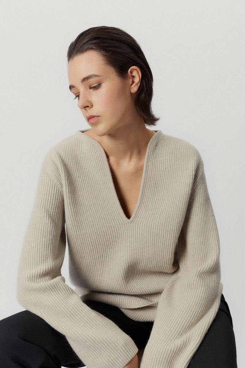 Ecru | The Woolen Oversize V-Neck
