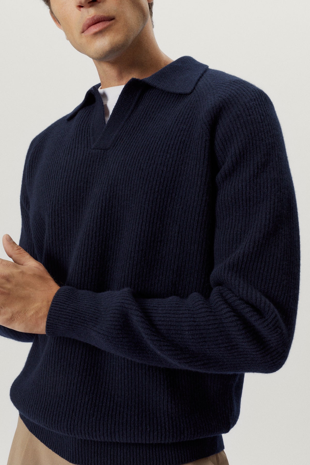 the woolen ribbed polo blue navy