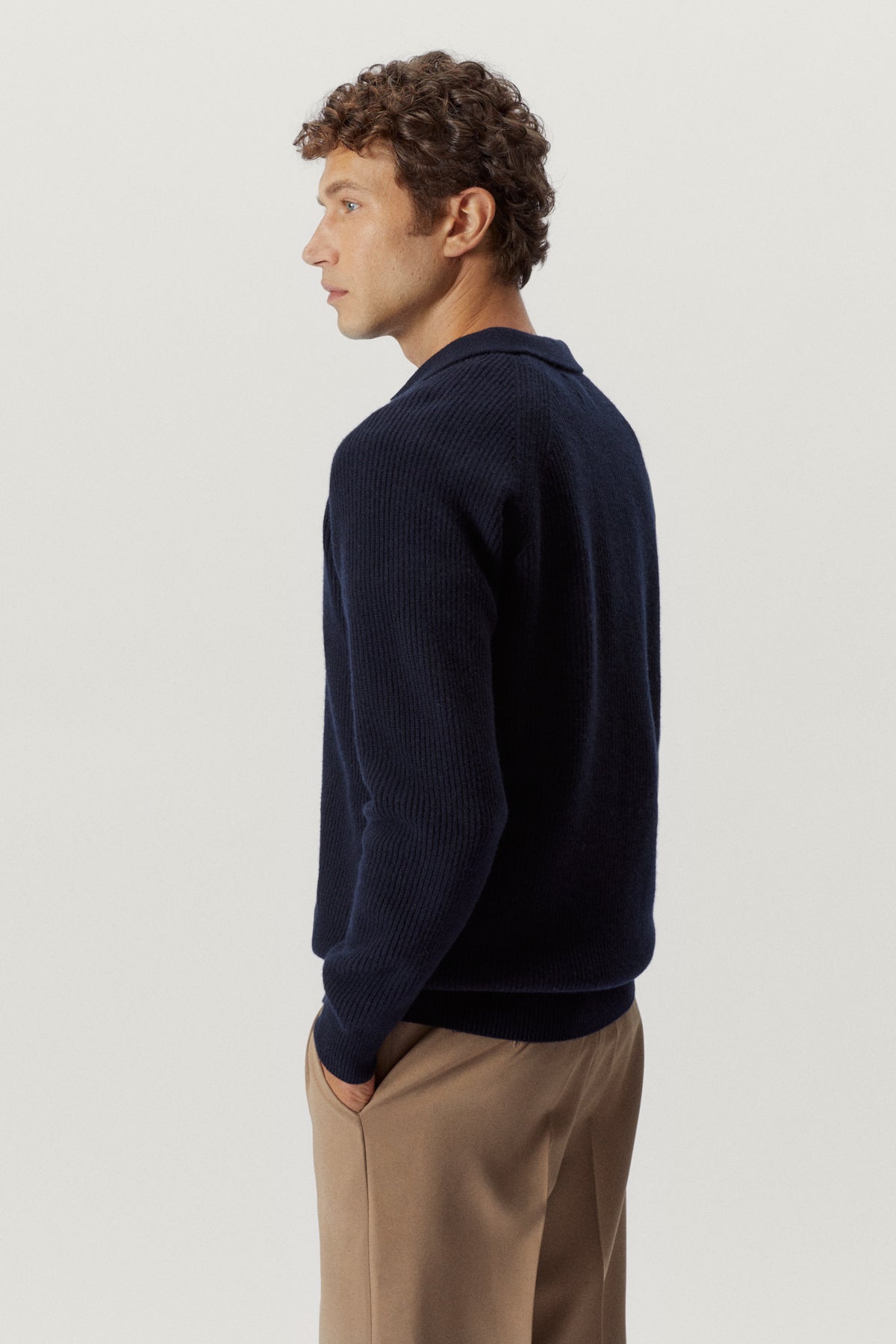 the woolen ribbed polo blue navy