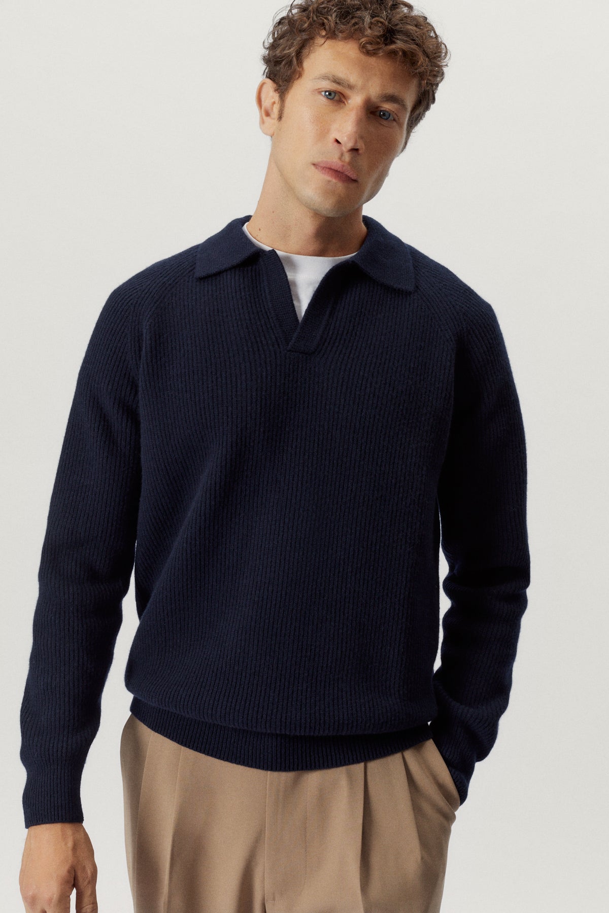 the woolen ribbed polo blue navy