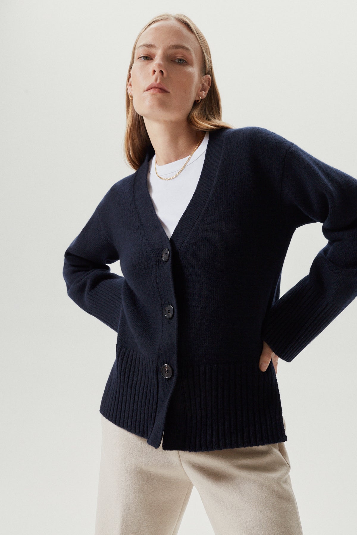 the woolen relaxed cardigan blue navy