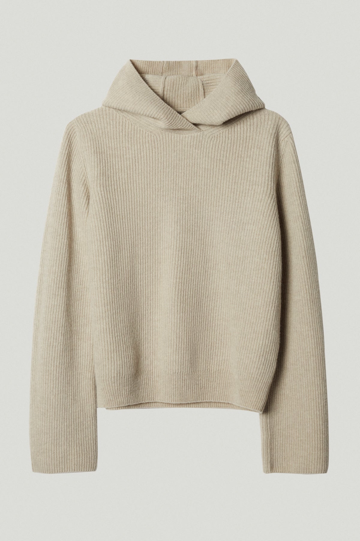 the woolen ribbed hoodie w ecru