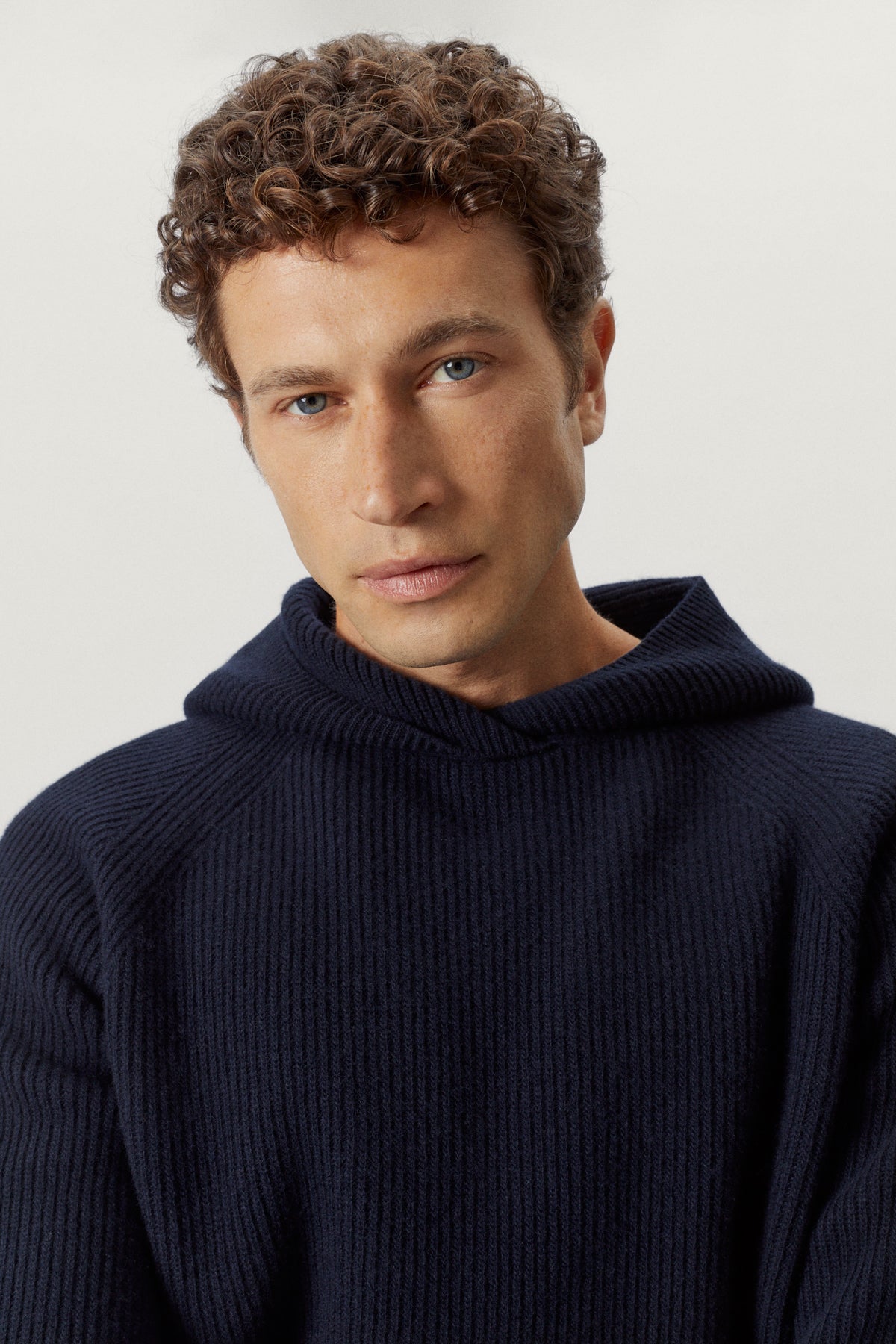 the woolen ribbed hoodie sweater blue navy
