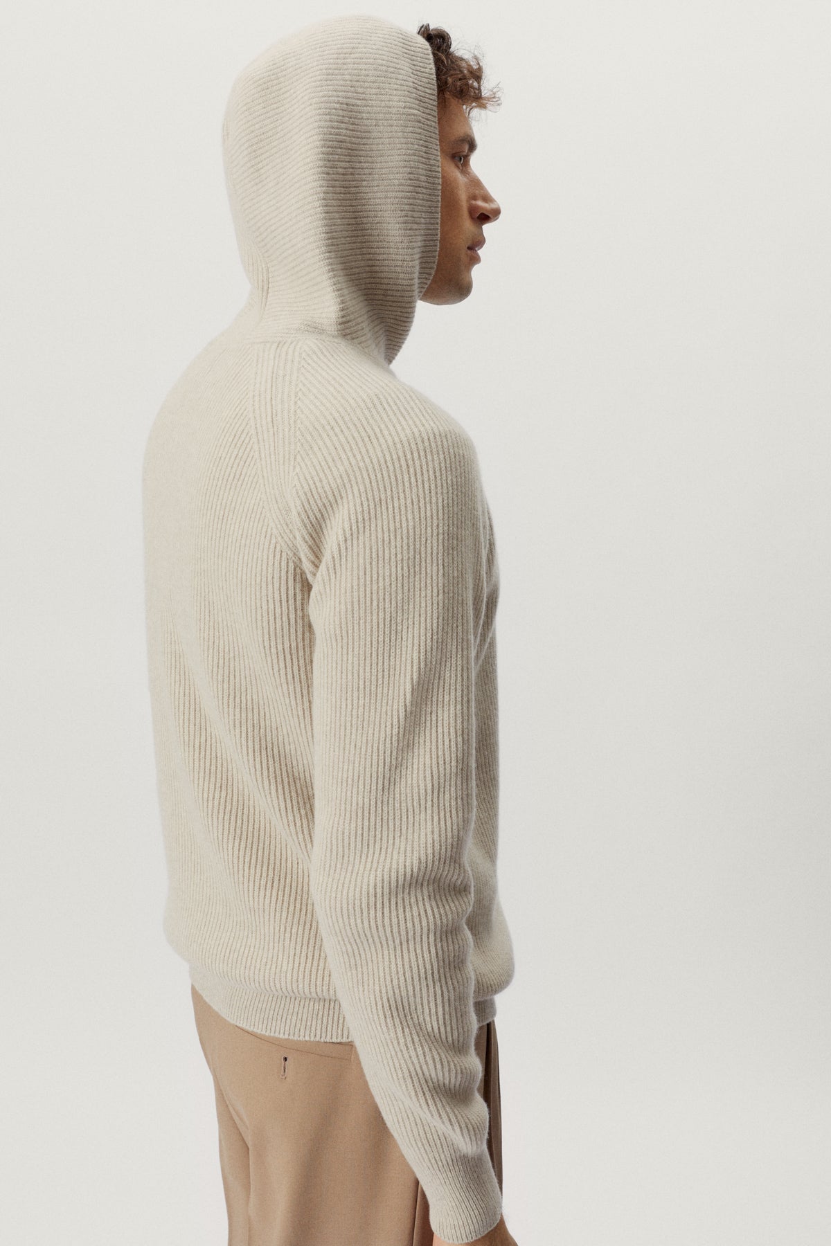 the woolen ribbed hoodie sweater ecru