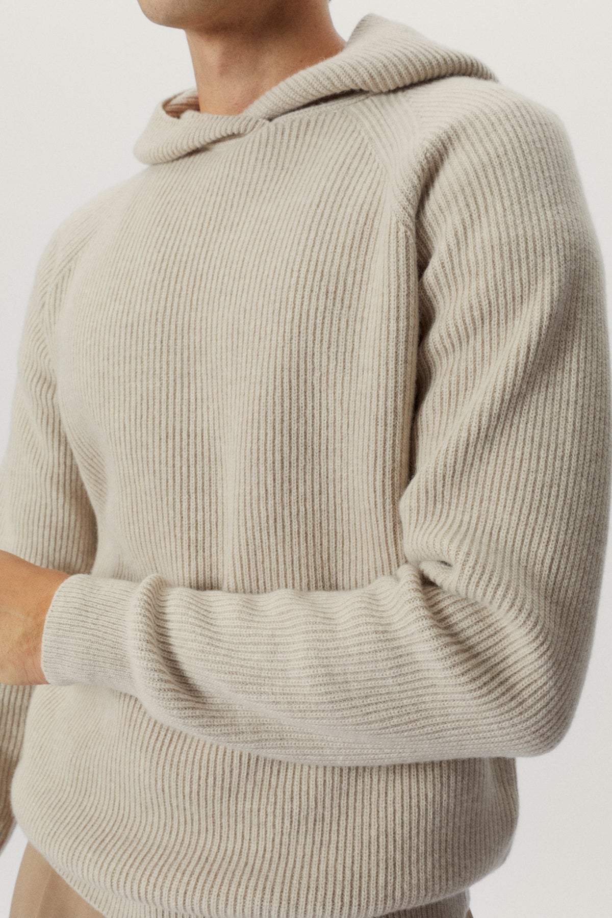 the woolen ribbed hoodie sweater ecru