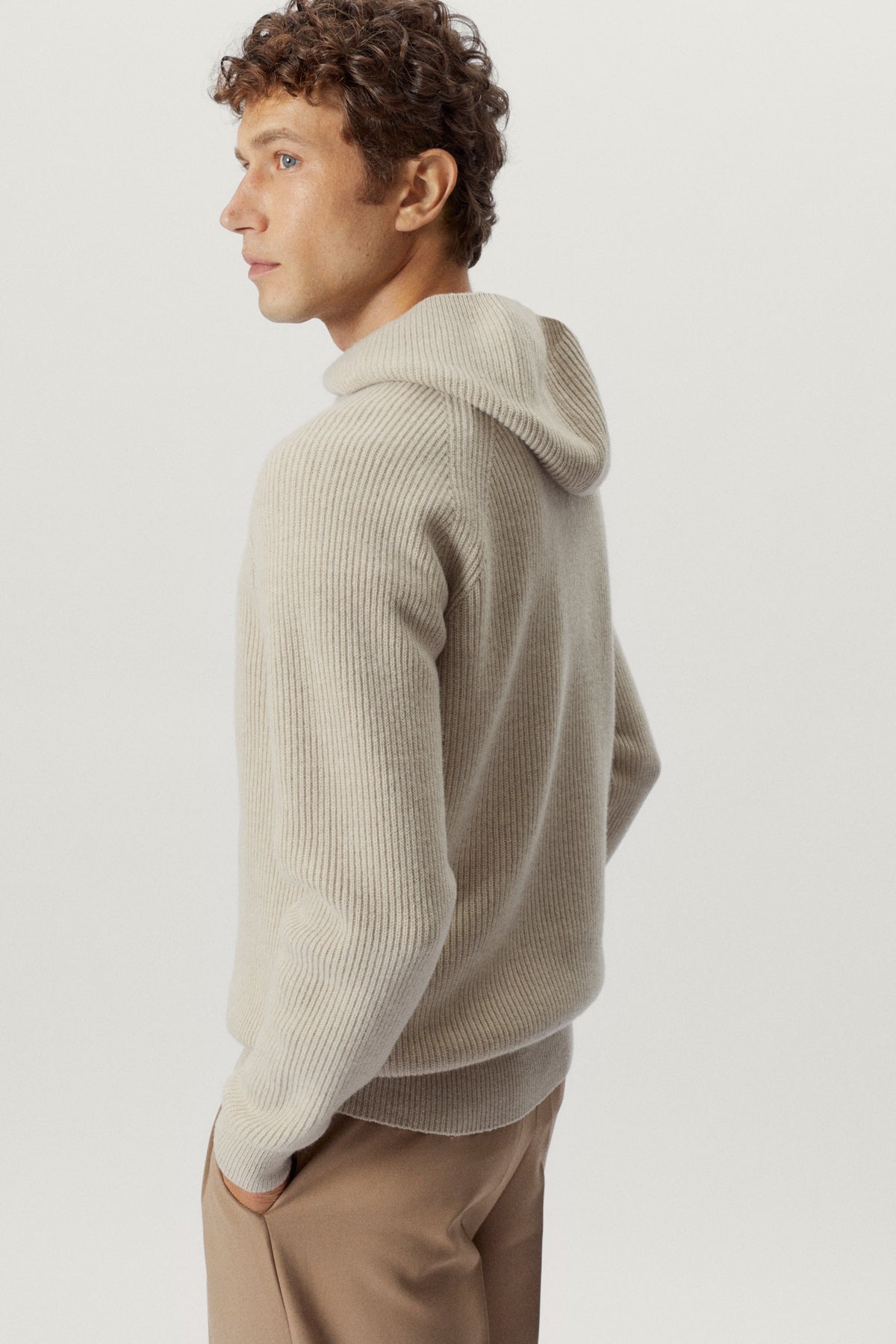 the woolen ribbed hoodie sweater ecru