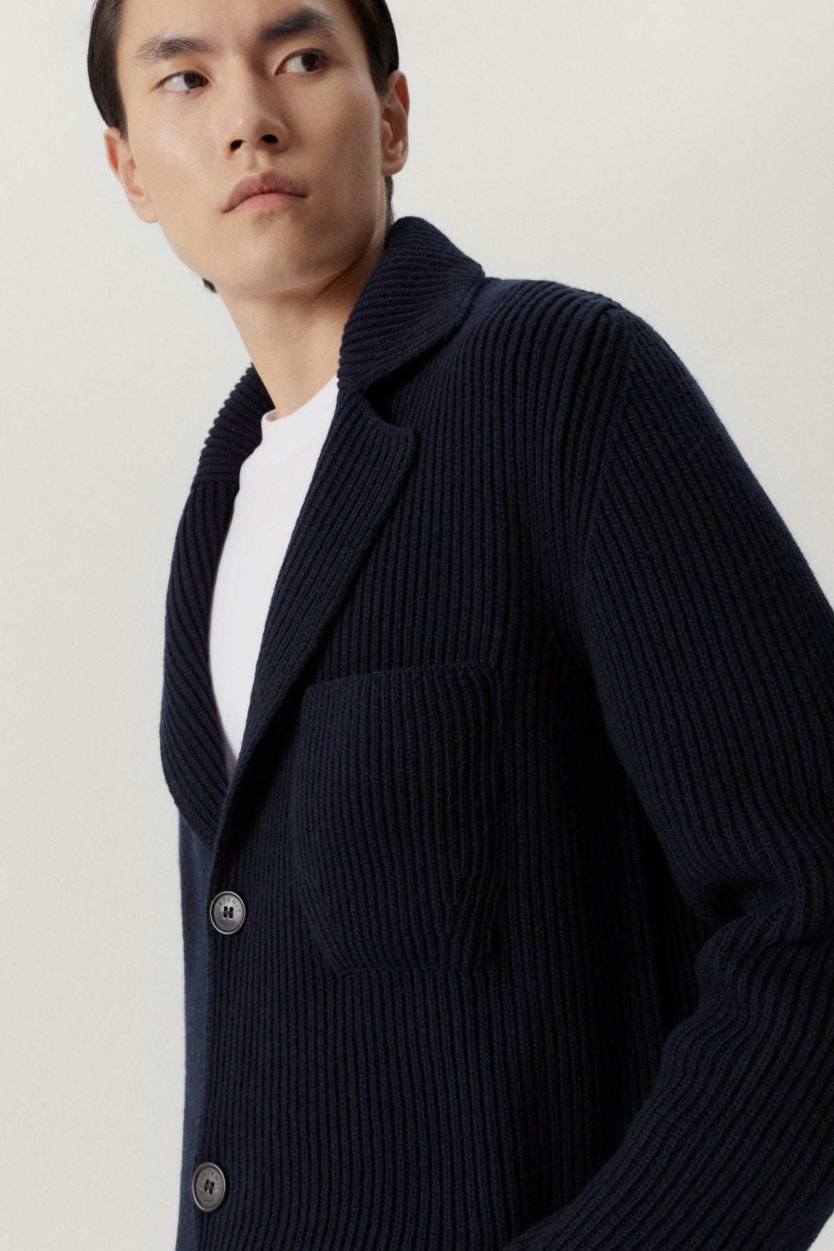 the woolen ribbed jacket blue navy