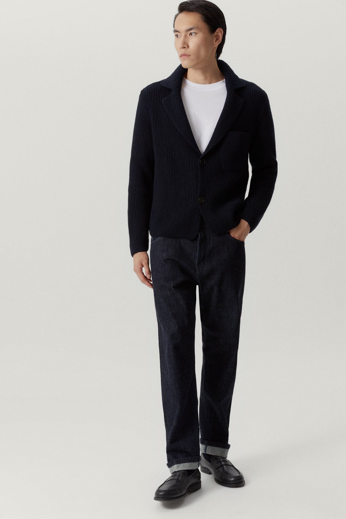 the woolen ribbed jacket blue navy