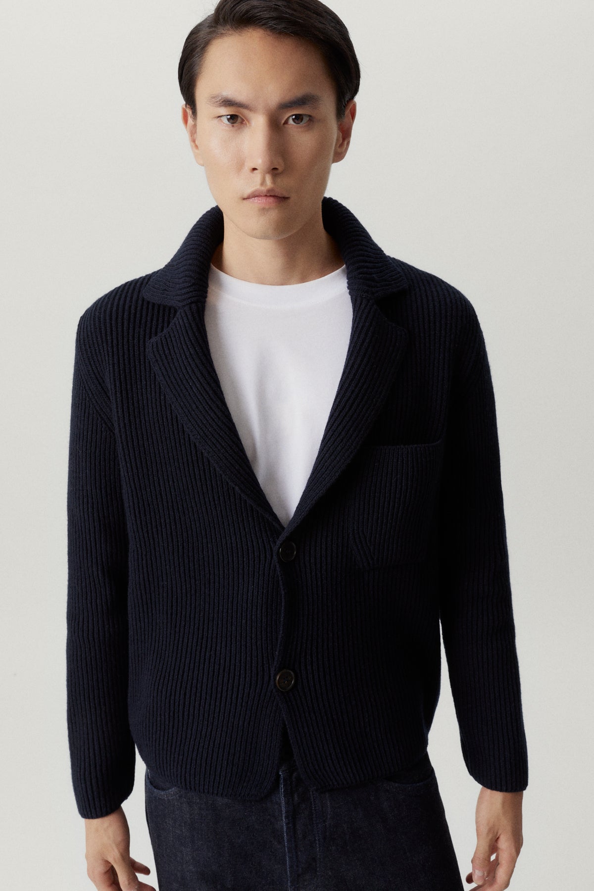 the woolen ribbed jacket blue navy