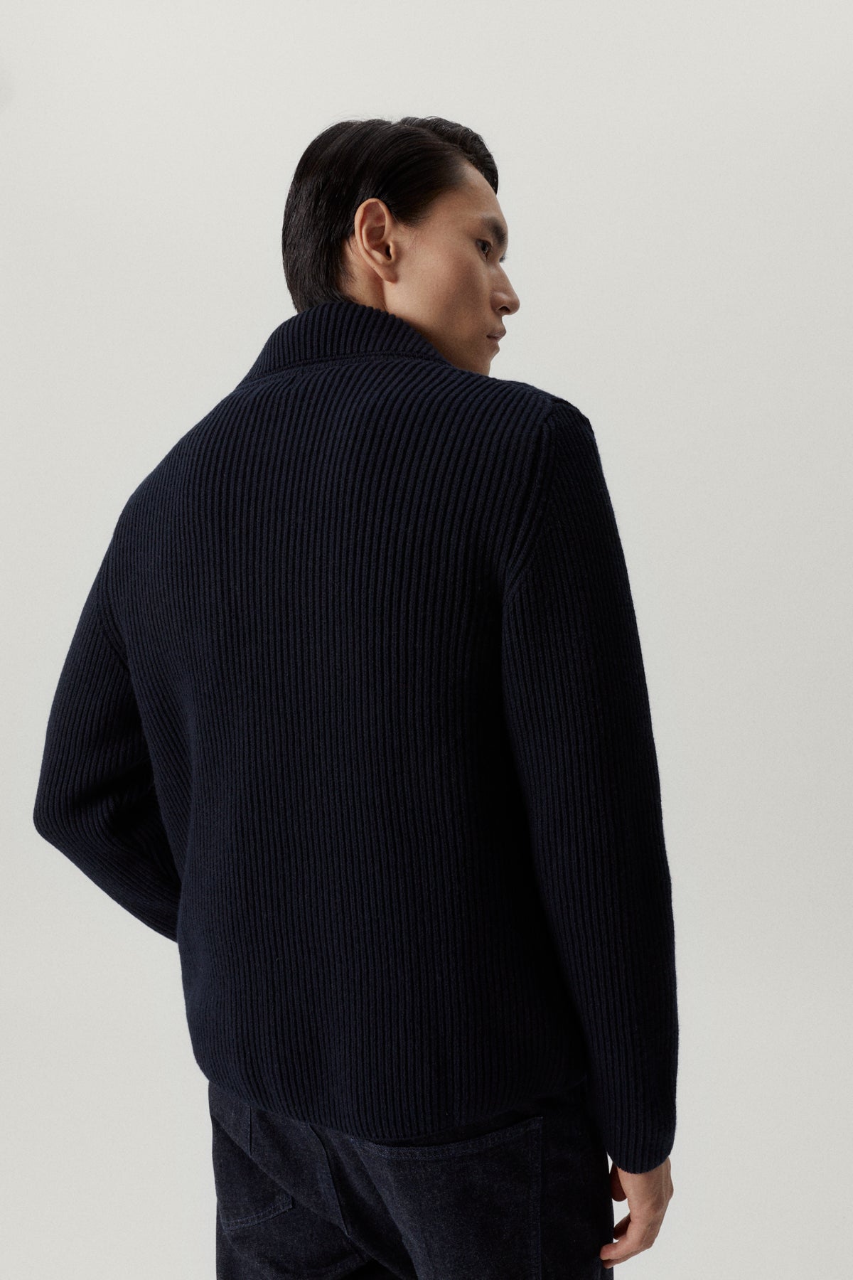 the woolen ribbed jacket blue navy