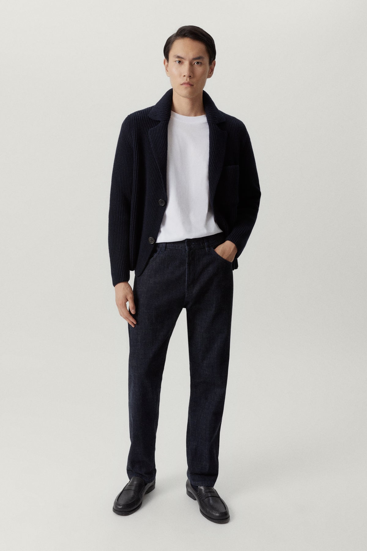 the woolen ribbed jacket blue navy