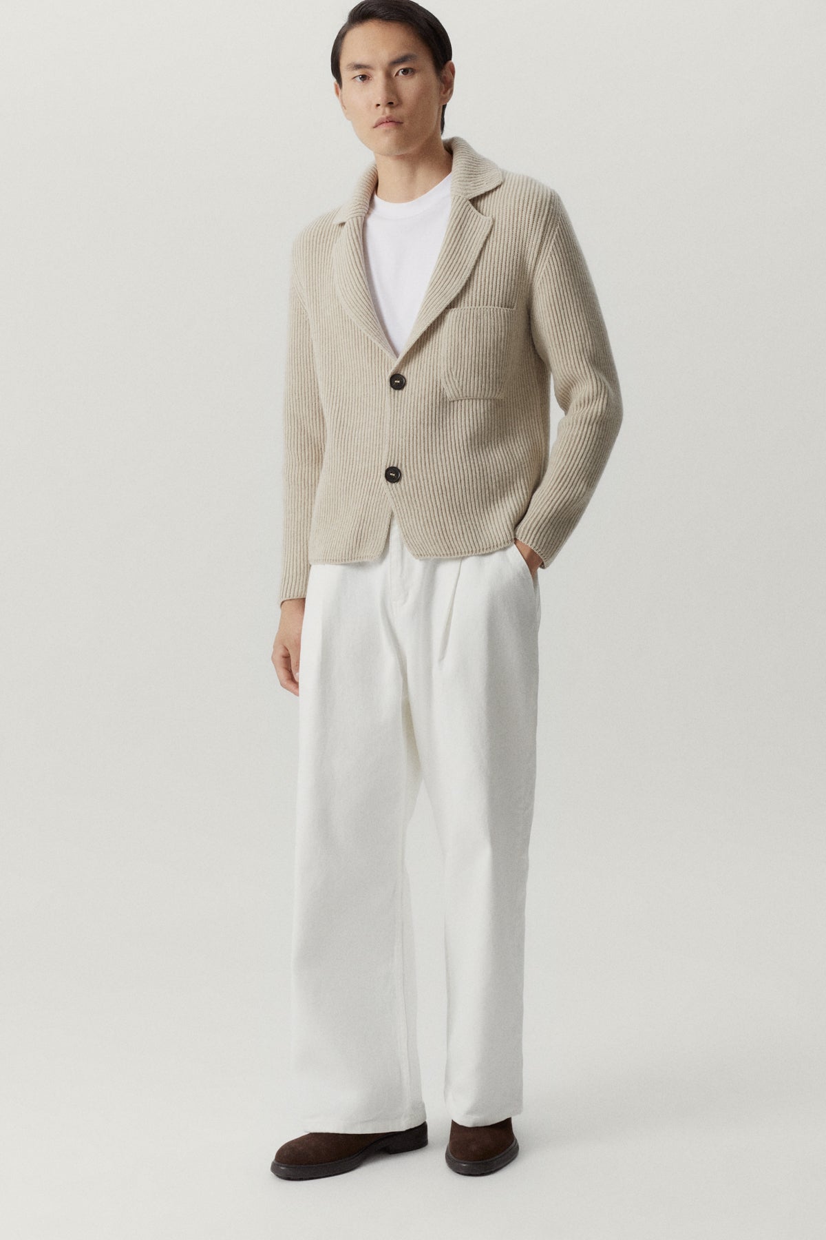 the woolen ribbed jacket ecru