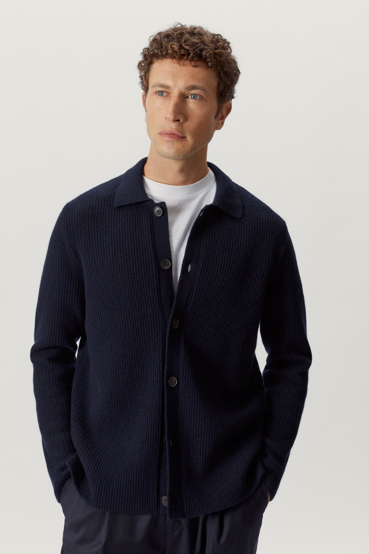 the woolen ribbed overshirt blue navy