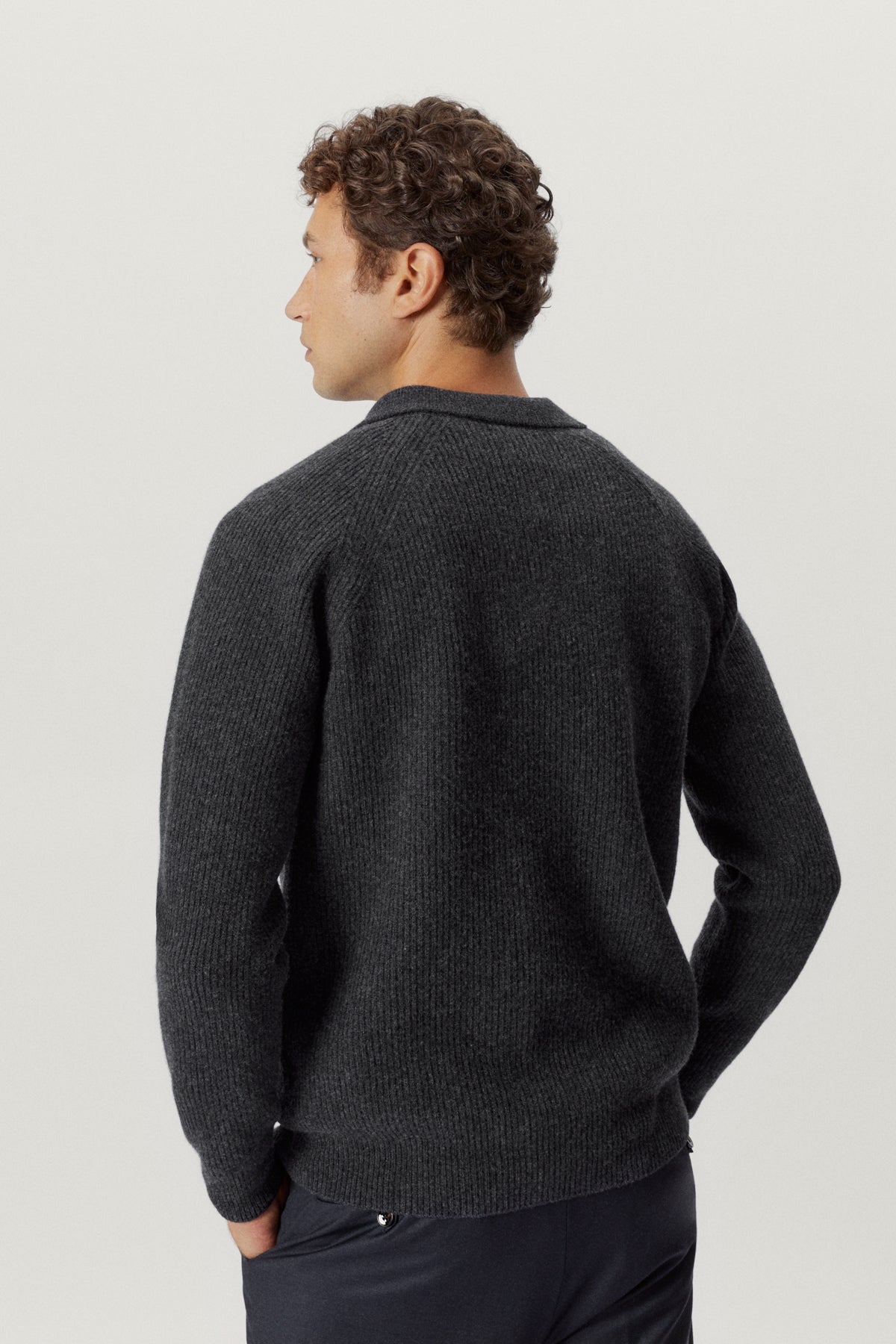 the woolen ribbed polo ash grey