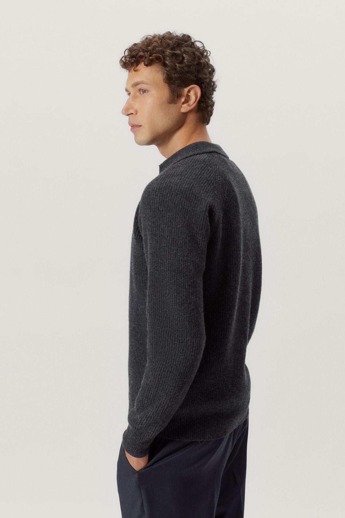 the woolen ribbed polo ash grey