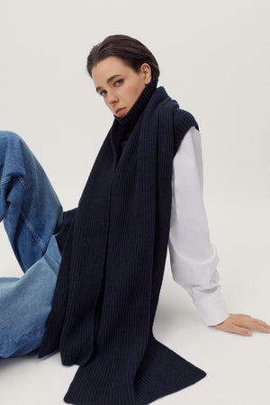 Blue Navy | The Woolen Ribbed Scarf