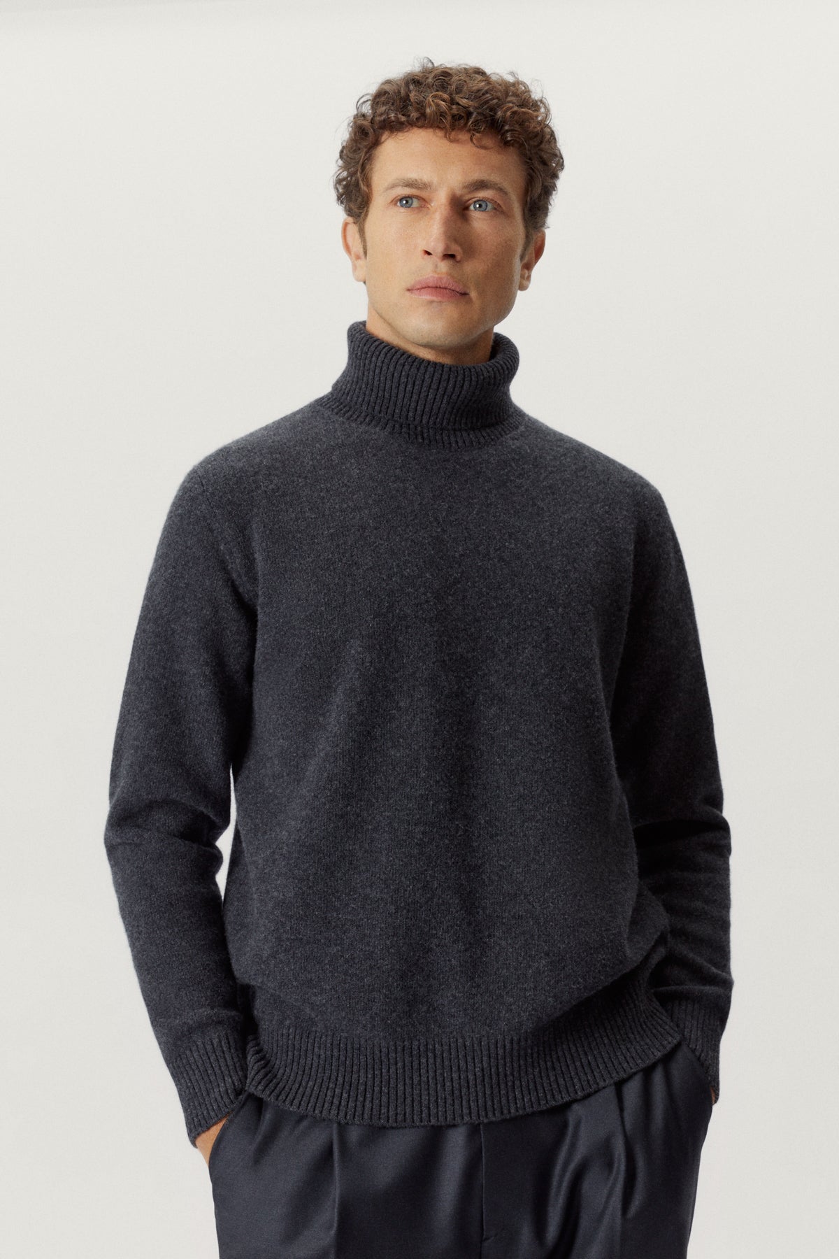 the woolen roll neck ash grey