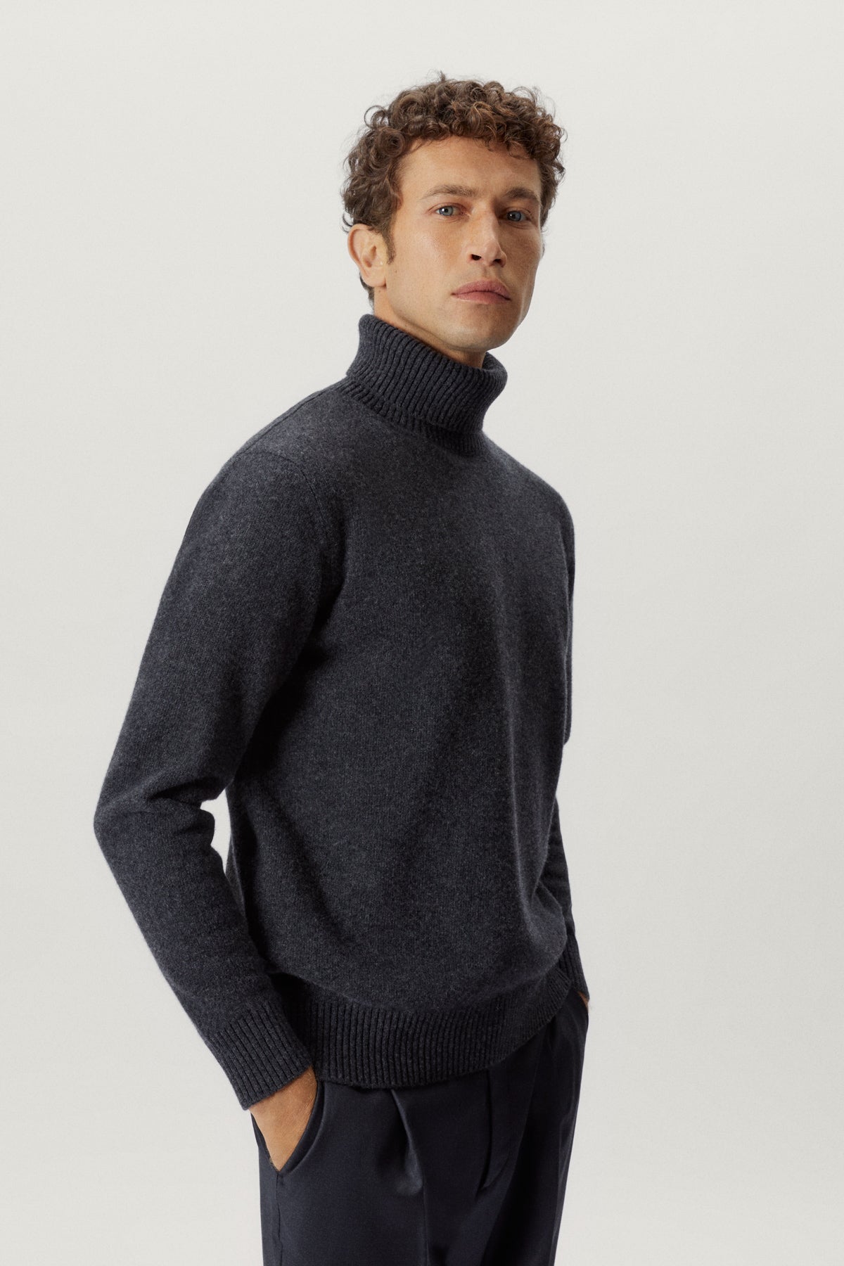 the woolen roll neck ash grey