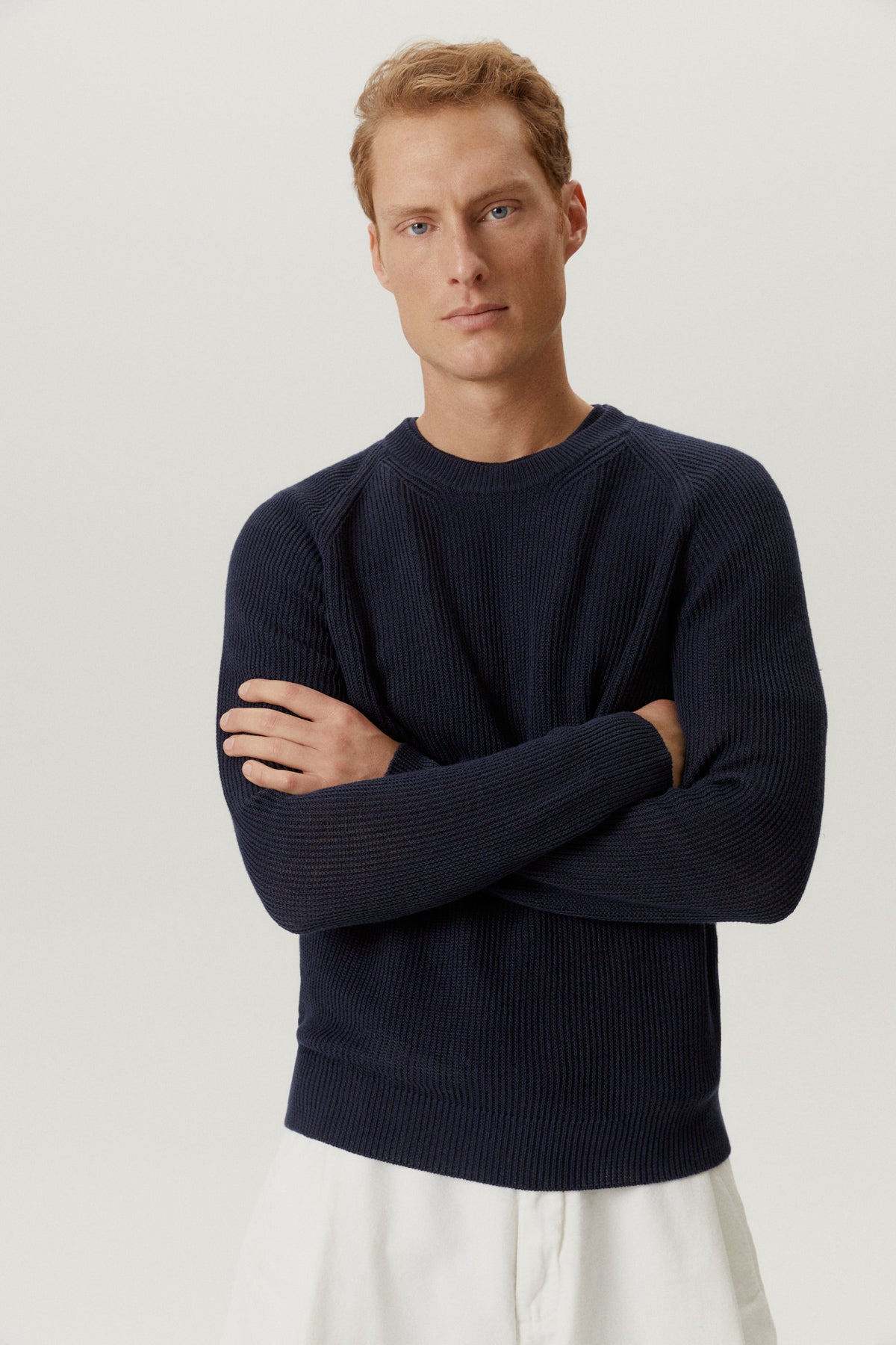 the linen cotton ribbed sweater blue navy