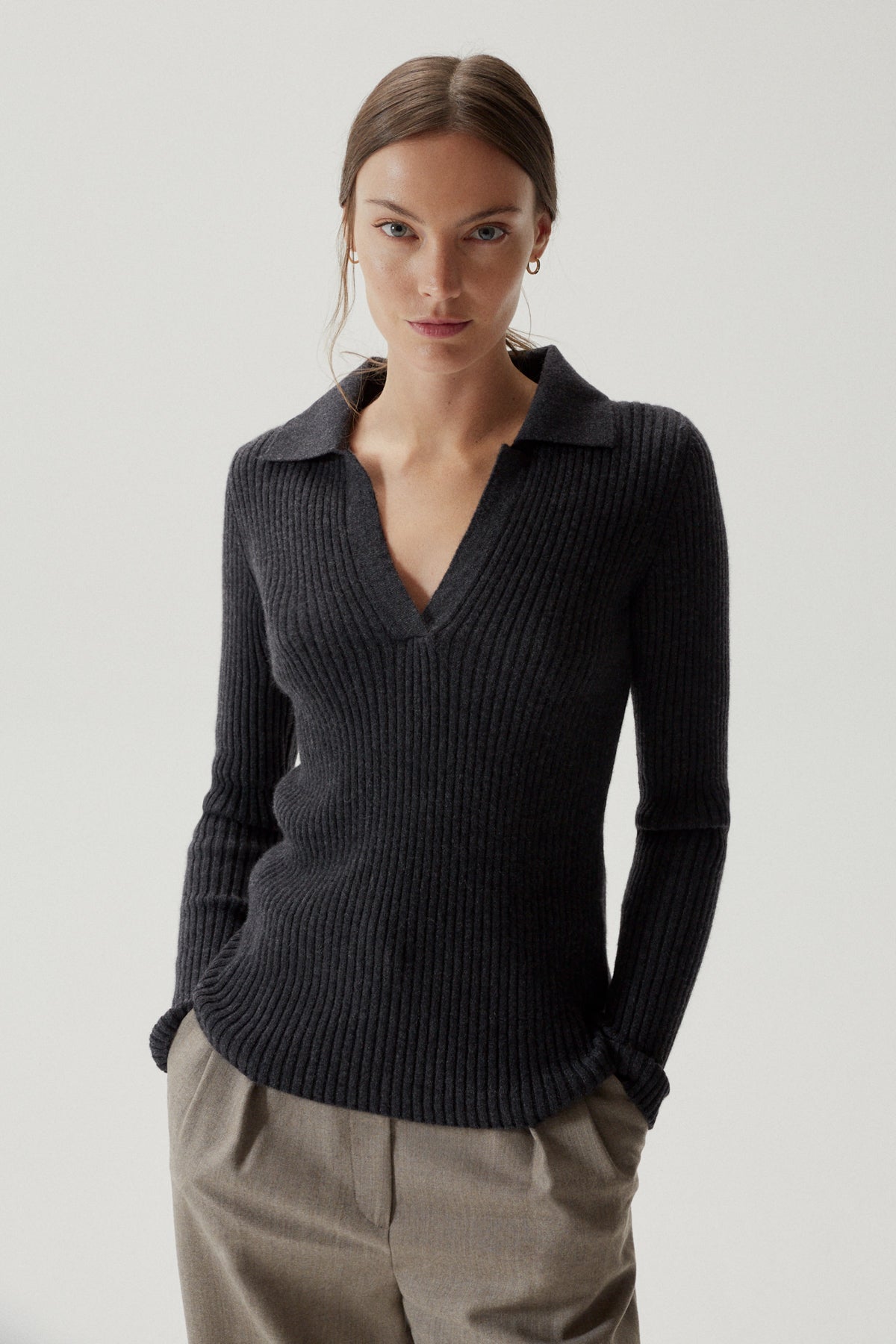 Charcoal Grey | The Superior Cashmere Ribbed Polo