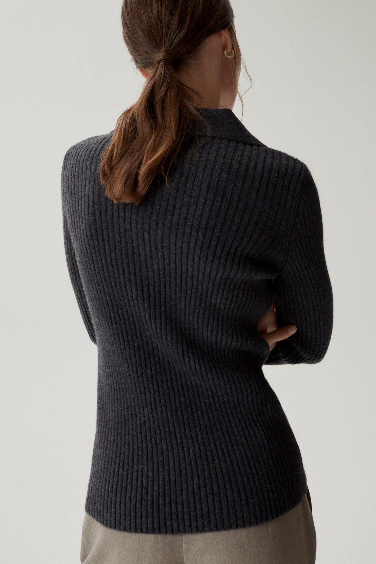 Charcoal Grey | The Superior Cashmere Ribbed Polo