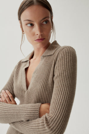 Natural Beige | The Superior Cashmere Ribbed Polo