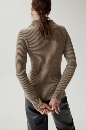 Natural Beige | The Superior Cashmere Ribbed Polo