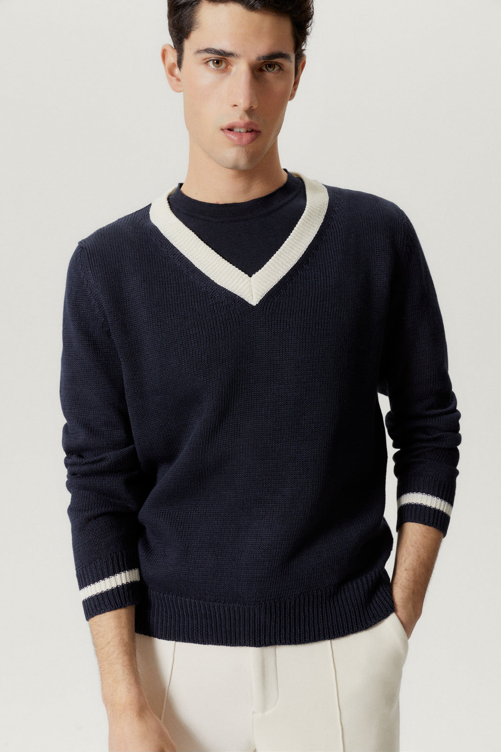 The Linen Cotton College V-Neck Sweater – ARTKNIT STUDIOS