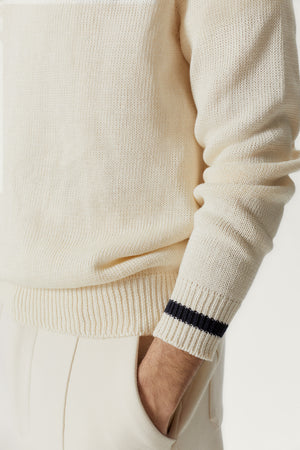 Milk White | The Linen Cotton Bicolor V-Neck Sweater