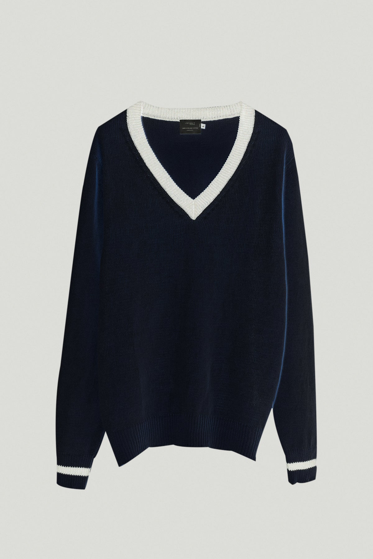 Blue Navy | The Linen Cotton Bicolor V-Neck Sweater