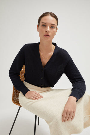 Blue Navy | The Linen Cotton Ribbed Cardigan