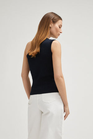 Blue Navy | The Linen Cotton One-Shoulder Top