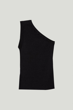Black | The Linen Cotton One-Shoulder Top