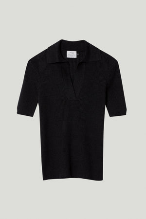 Black | The Linen Cotton Ribbed Polo