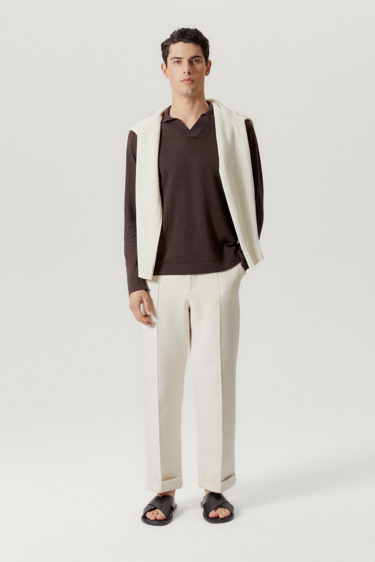Brown | The Long-Sleeve Linen Cotton Polo
