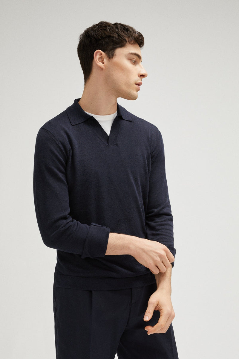 Blue Navy | The Long-Sleeve Linen Cotton Polo