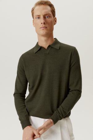 Military Green | The Merino Wool Buttonless Polo