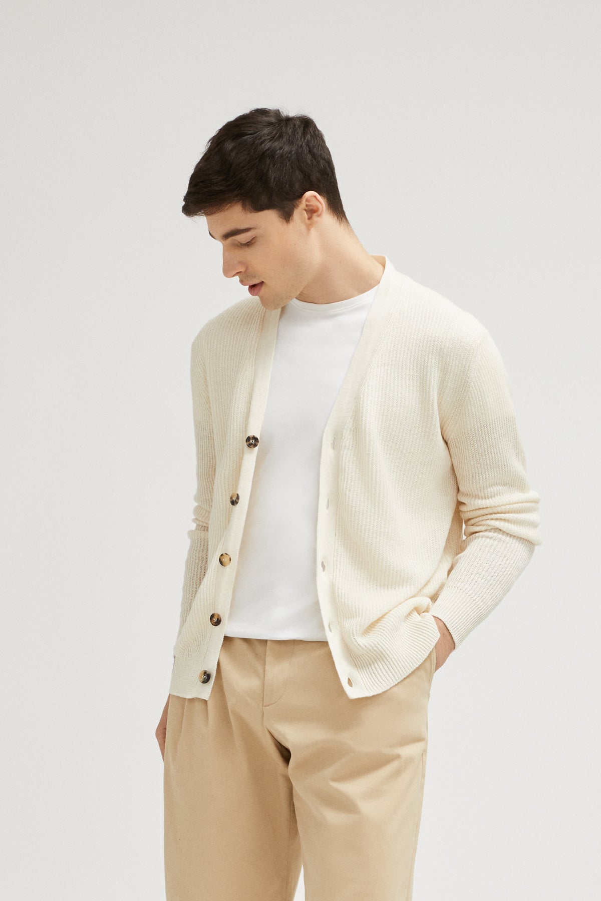 Milk White | The Ribbed Linen Cotton Cardigan
