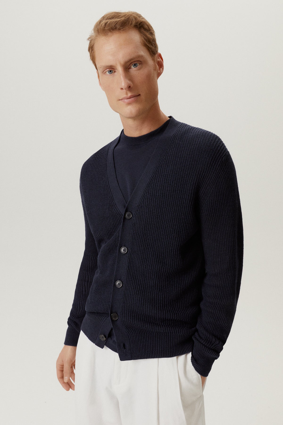 Blue Navy | The Ribbed Linen Cotton Cardigan