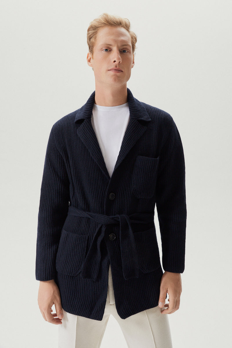 Abyss Blue | The Woolen Ribbed Jacket